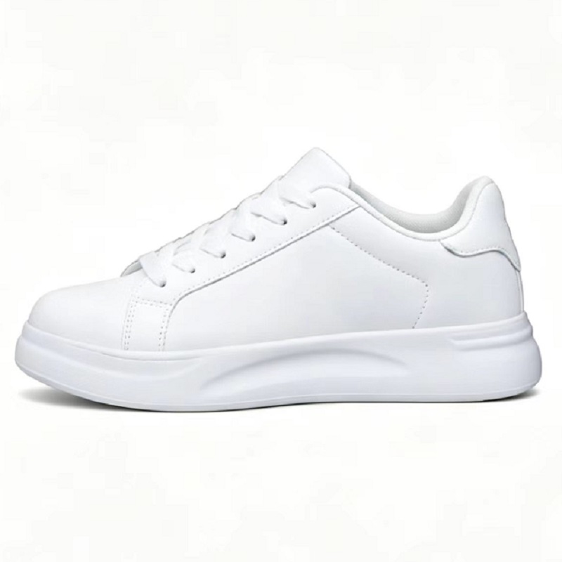 Simple Solid White Leather Skate Shoes Non-Slip Casual Footwear