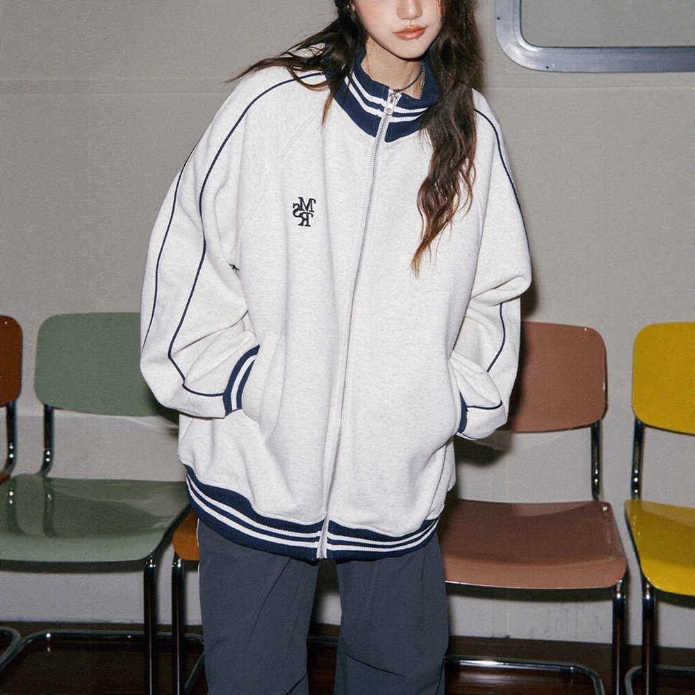 Hefxessdr Mardi 2026 Spring Women Jacket Grey Stand Collar Baseball Jacket For Women u0026 Men Retro Sweatshirt Style Casual Lazy Outerwear L26