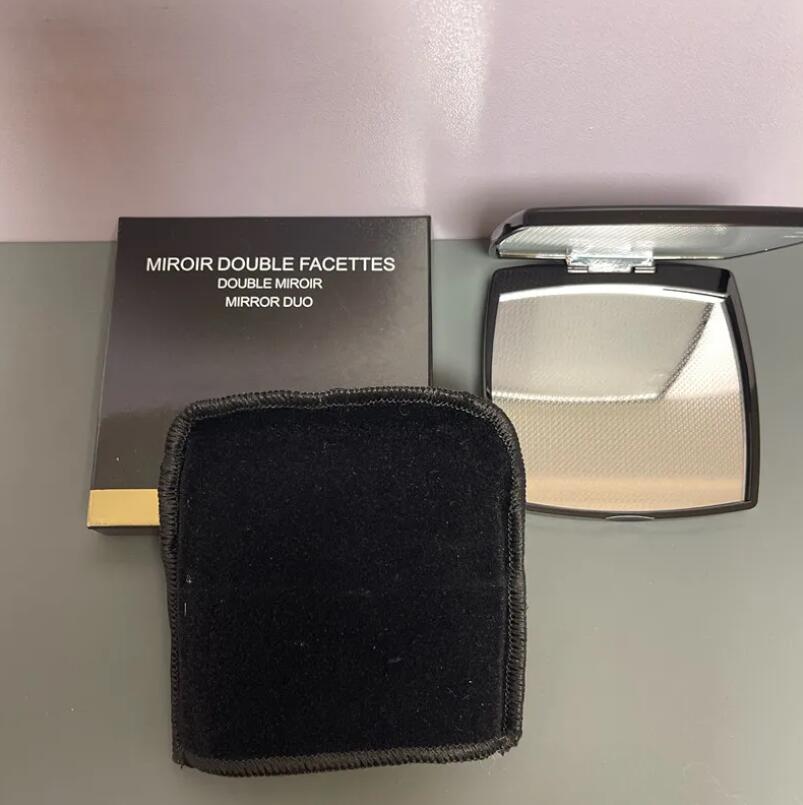 Fashion Compact Folding Mirrors Women Black Portable Makeup Mirror Smooth Double-Sided Cosmetic DUO Makeup Mirror With dusk bag For Travel Make U-image-404662809