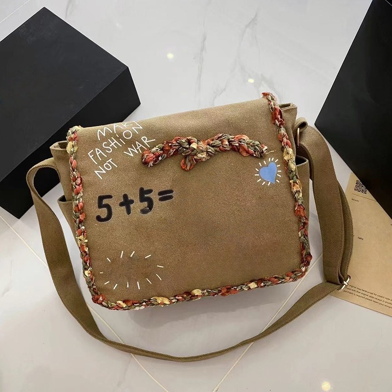 Hand Drawn Pattern Letter Handbag Canvas Bag Designer Womens Shoulder Bag Retro Graffiti Woven Luxury Handbag Crossbody Bag Wallet