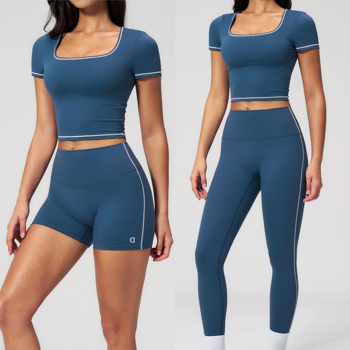 A2455 Chemises de Yoga de sport pour femmes, séchage rapide, chemises à manches courtes, taille haute, Shorts élastiques, cyclisme en plein air,