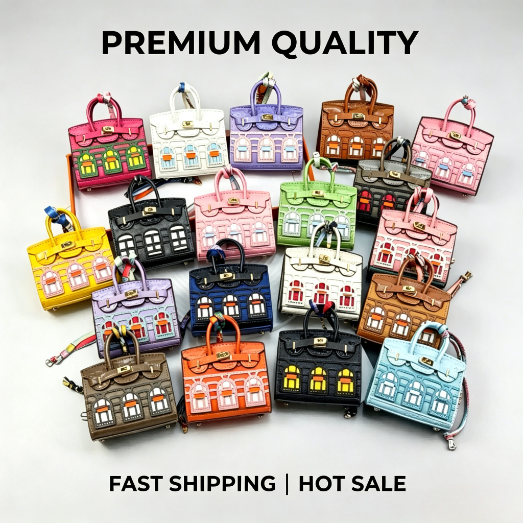 Luxury Mini Bag Keychain Mini House Shape Handbag Bag Charm Premium Leather Coin Purse Pendant Cute Lipstick Earphone Storage Fashion Car Key Rin-image-1112743718
