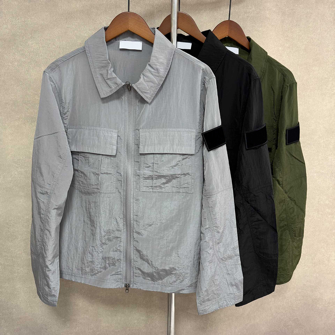 Designer Mens Jacket Metal Nylon Jacket Coat Lapel Shirt Overshirt Fashion Pocket Outdoor Men Cardigan Outerwear Clothe S-XL-image-965165021