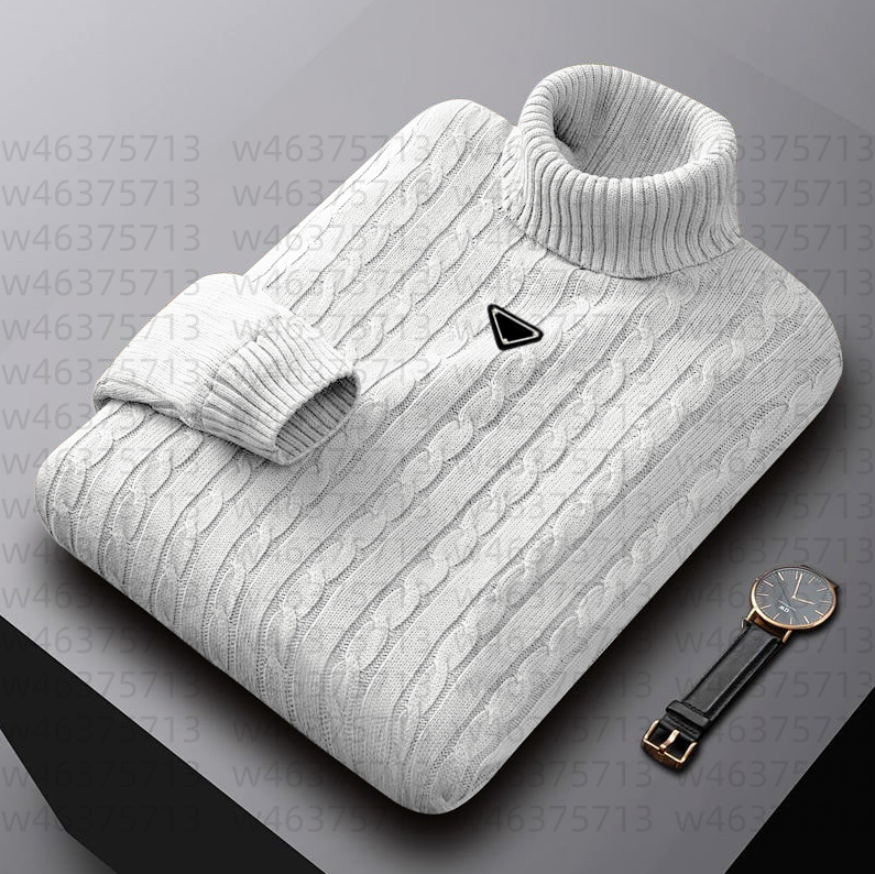 Men Cable Knit Turtleneck Sweater Solid White Embroidery Long Sleeve Soft Warm Loose Business Casual Autumn Winter Pullover Knit Tops