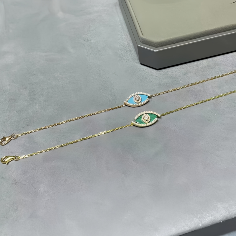 Charm Bracelets Meijia green jade eyes bracelet for women set with diamonds plated with 18K rose gold turquoise hot-selling popular style