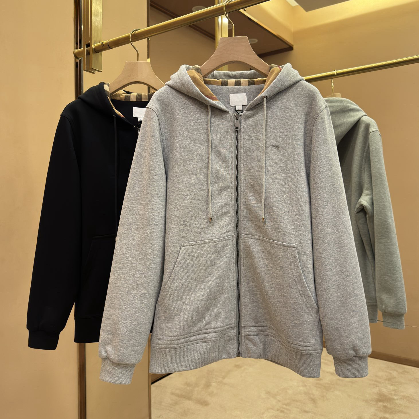 Designer brand high-quality men's hoodie classic plaid warhorse embroidery cotton hooded zipper open collar comfortable couple's same styl