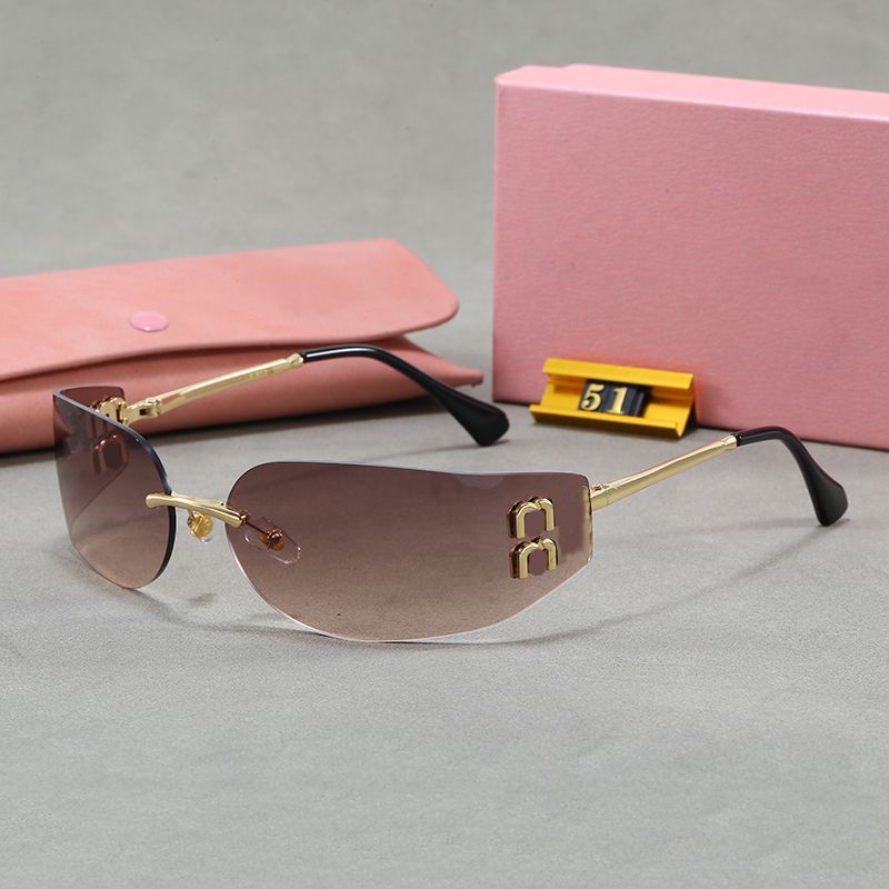 2026 Designer sunglasses for women Luxur Frameless mm letter glasses Fashion 51 Classic men Frameless Frame Eyewear Outdoor Goggles UV Protection