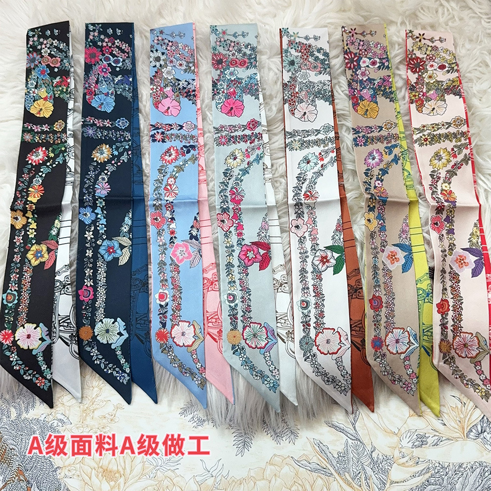 Fashionable Long Summer New Style Pink Girls Silk Scarf Tie Bag Ribbon Headband Womens Hair Tie Short Hair Decoration-image-999349262