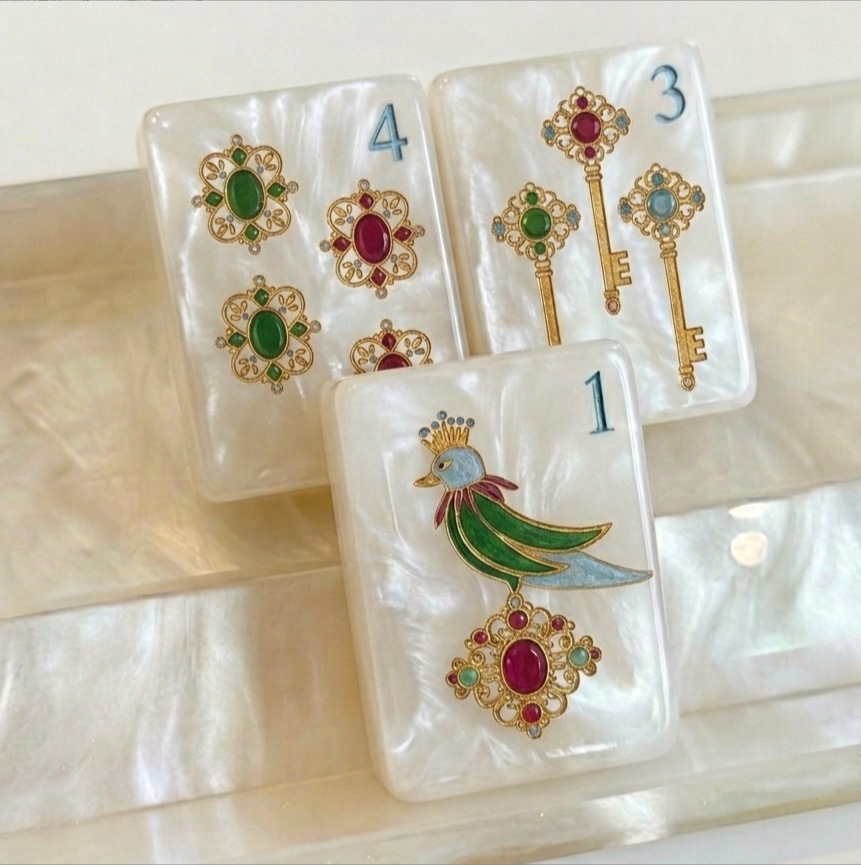 High-quality Hot Sale Luxury Acrylic Baroque Pearl Shell American-Style Mahjong Tiles Indoor Family Mahj Tiles Set