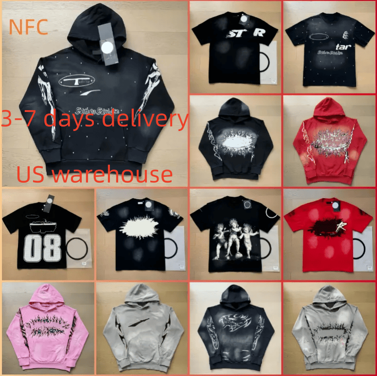 High Quality hoodie designer t shirts Helles Starly brand clothes Hip hop t shirt graffiti pattern vintage printed washed hoodie for men and wome-image-951359558