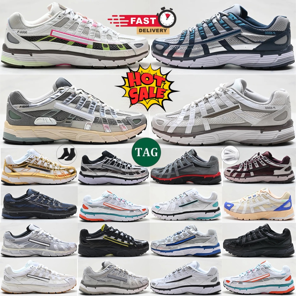 Top P6000 Running Shoes For Men Women 6000 Designer Trainers Metallic Silver Light Bone Laser Fuchsia grey white yellow blue red n Burgundy Outdoor