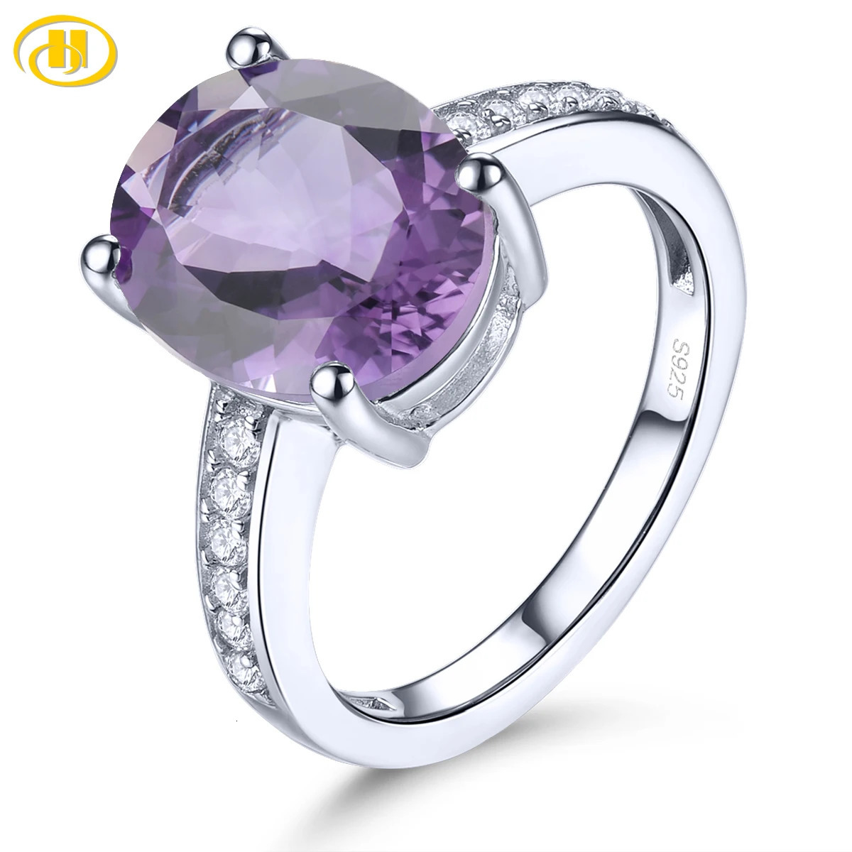 Natural Amethyst 925 Sterling Silver Ring 43 Carats Genuine Gemstone Classic Style Fine Jewelry for Anniversary Gift 260630BJ