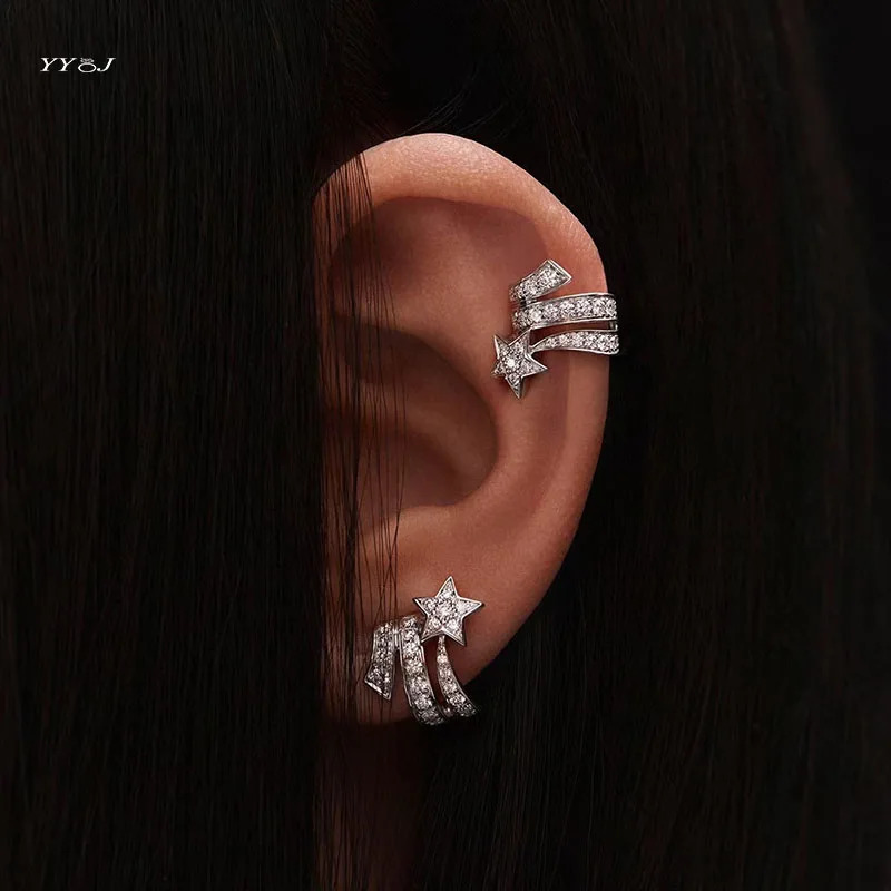 Comet star ear cuff earrings without piercing no hole cz stone Comet stud earrings for women y deigsner glitter dainty 260630BJ