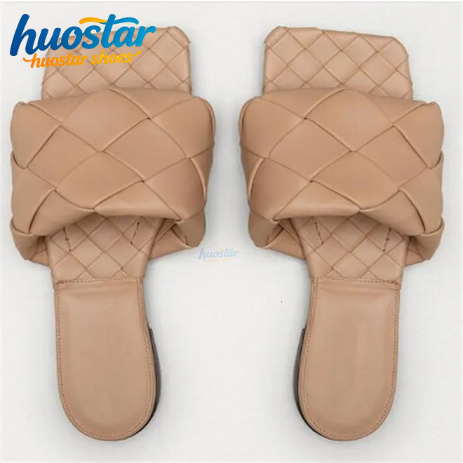 Designer Women's Leather Weave Sandals New Summer Low Heel Square Slides Open Toe Slippers Large Size 34 To 43 Fashion Casual Comfortable Daily