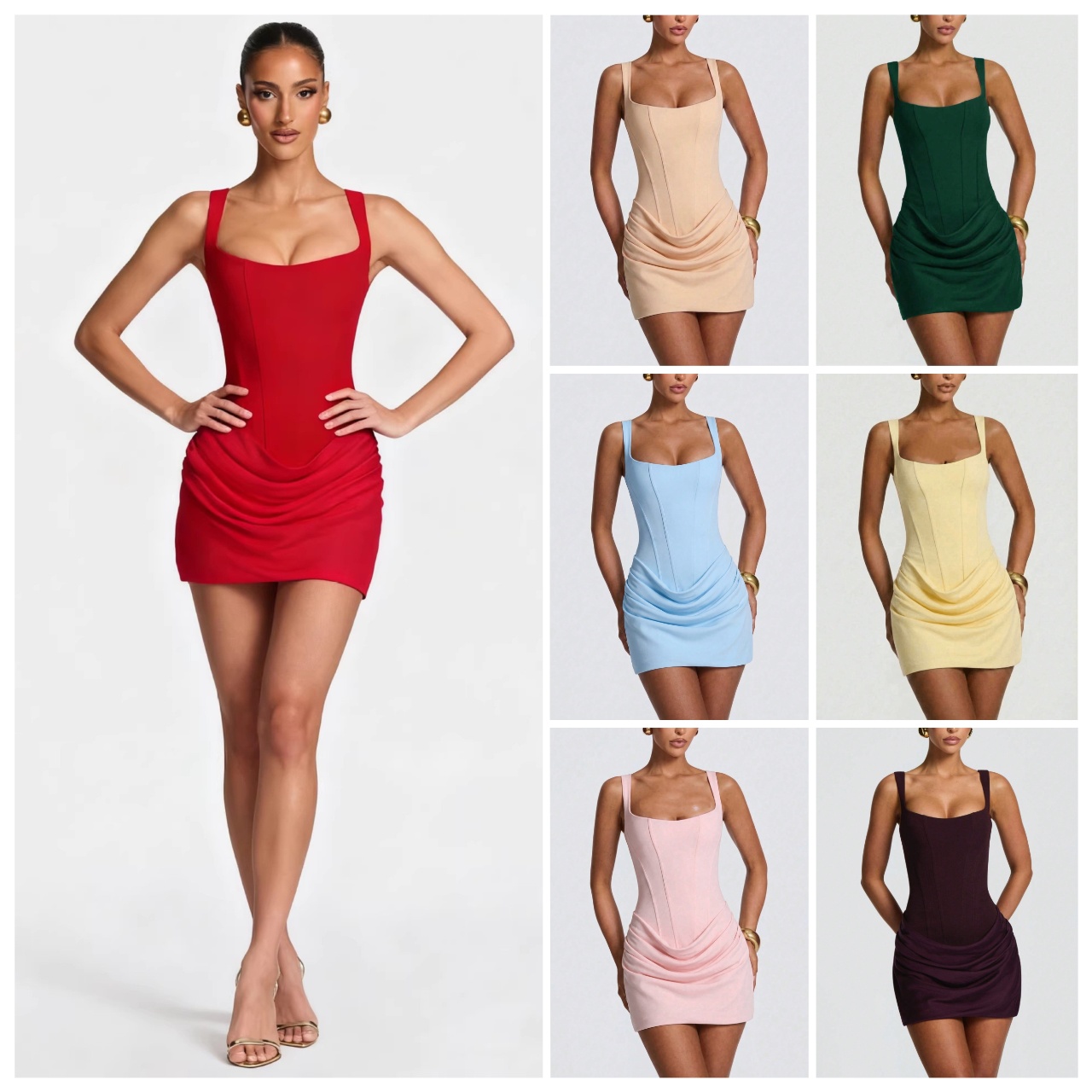 Casual Dresses French Style Women Ruched Short Dress Fashion Summer Party Evening Gown Spaghetti Strap Bodycon Sexy Bandage Corset Mini