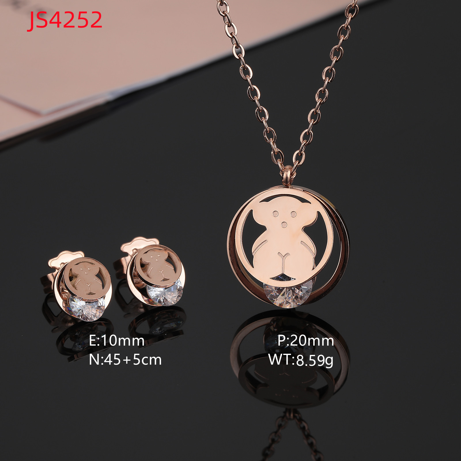 Fashion Women Girls Silver Rose Gold Stainless Steel Span Bear Cartoon Animal Stone Zircon Letter Pendant Earrings Jewelry A Gift-image-1112836972