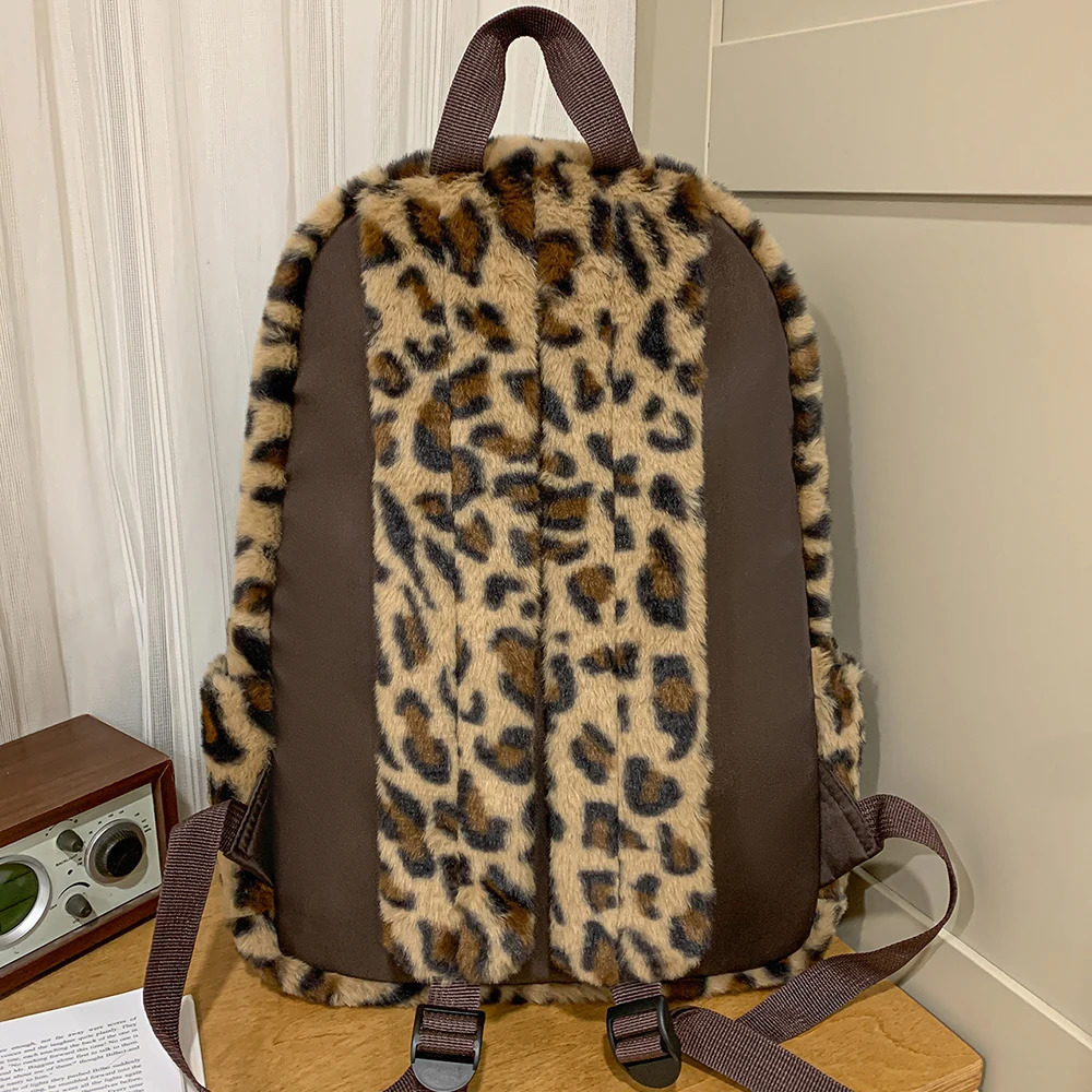 Plush Japanese Sprand Summer Leopard Print Patwork Bkpk Plush Computer Bkpk College Style Bkpk 260630 M260805