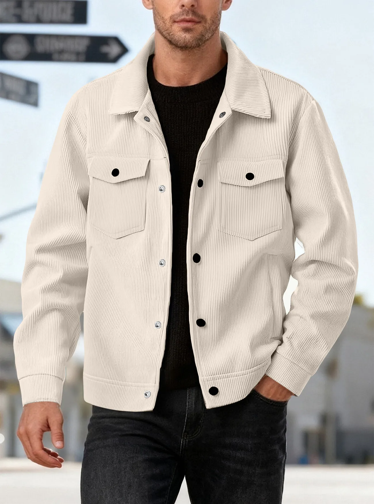 Men Corduroy coats autumn winter slim Style Long Sleeve Vintage Streetwear Overshirt s-3XL Clothing Jacket Single Breasted top Outfit desinger shirt