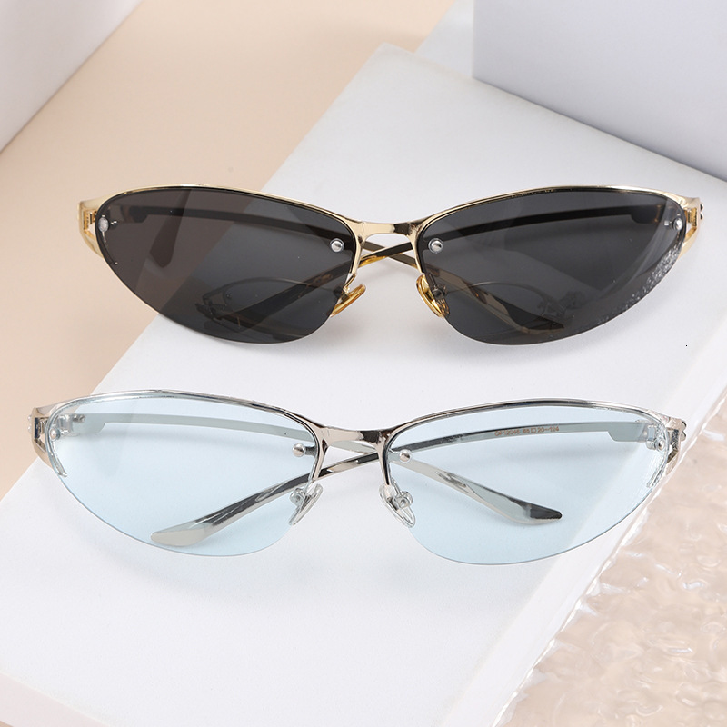 New Style Women 's Pink Cat-Eye Half-Frame Sunglasses, High-End Korean Headband Trendy Sunglasses