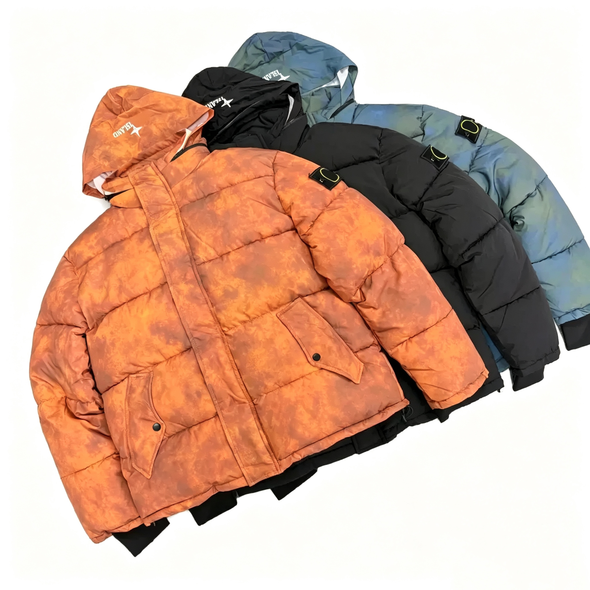 Men's Designer Down Jacket Tie-Dye Distressed Puffer Jacket Detachable Hood Checkered Quilted Loose Fit High Street Streetwear Winter Coat S260