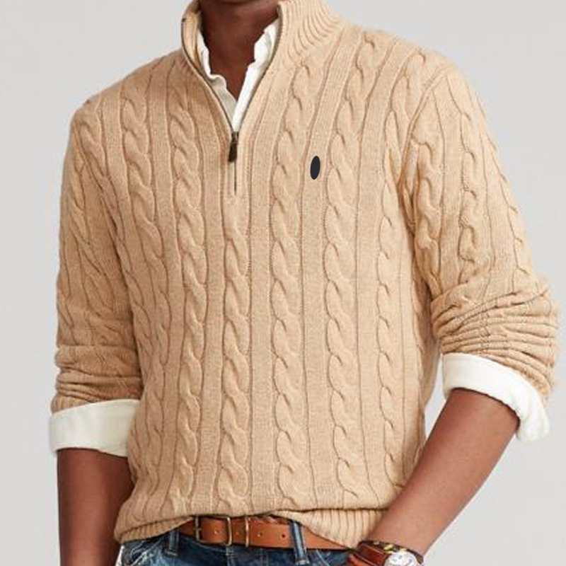26RL Hommes Designer Tricoté Col Montant Demi-Zip Pull Vintage Nouvelle Niche Fermeture À Glissière Câble Tricot Laine Casual Coton Épaissi Chaud