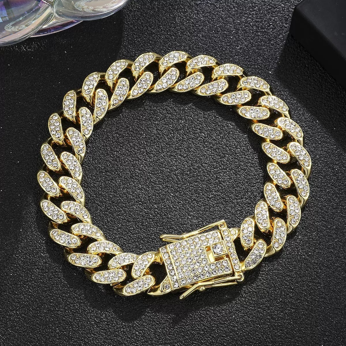 Bracelet cubain en Moissanite plaqué or 18 carats pour hommes, chaîne de poignet à maillons cubains épais, bijoux de déclaration Hip Hop