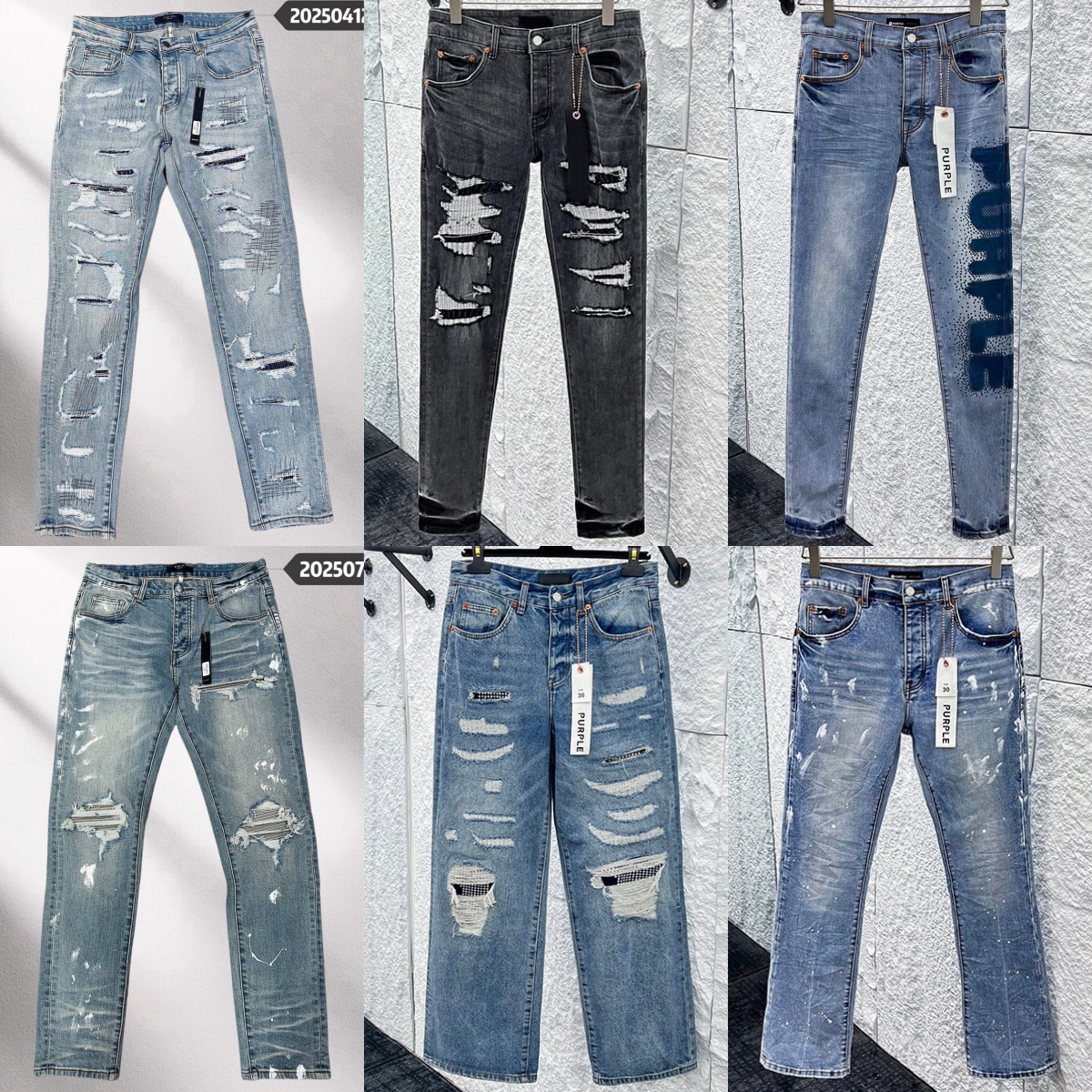 2026 Purple Men's Jeans Niche Designer Cotton Zipper Jeans Women Ripped And Patched Casual Jeans Embroidered Letter Fashion Slim-fit Distres