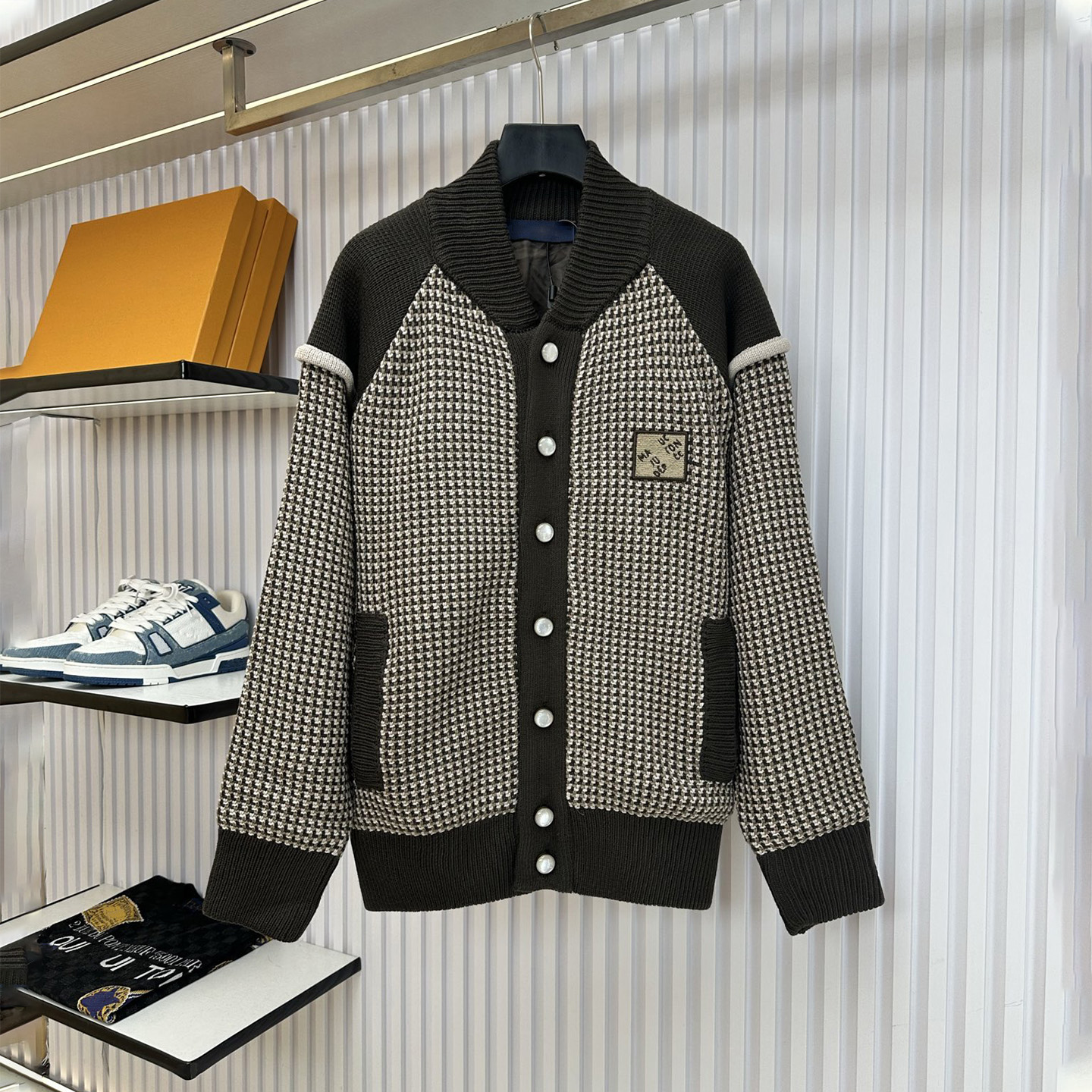 Designermerk hoogwaardig gebreid herenshirt jacquard 3D pilot grid gebreid jasje schoolstijl vest jas honkbalpak luxe straatkleding voor heren en da