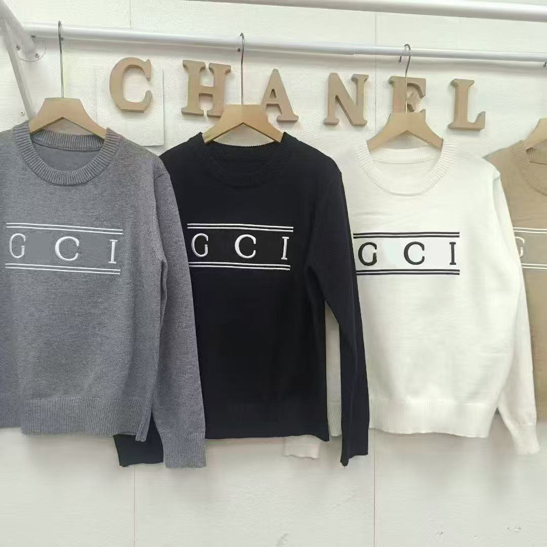 Women's Knits & Tees Job hunting season 2026 - New Korean-style round-neck logo embroidered slimming knitted luxury sweater, so delicate
