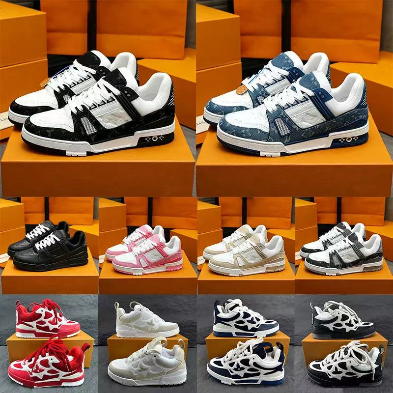 Designer Skates Sneakers Trainers Luxury Platform Casual Shoes High Quality Men Women Breathable Calfskin Flower Embossing Outdoor shoe Leather Lace