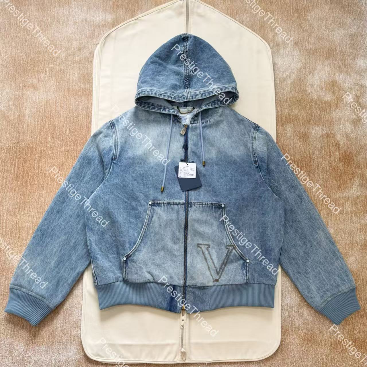 26ss Letter Embroidered Hooded Denim Work Jacket Designer High-Quality Men's Jackets