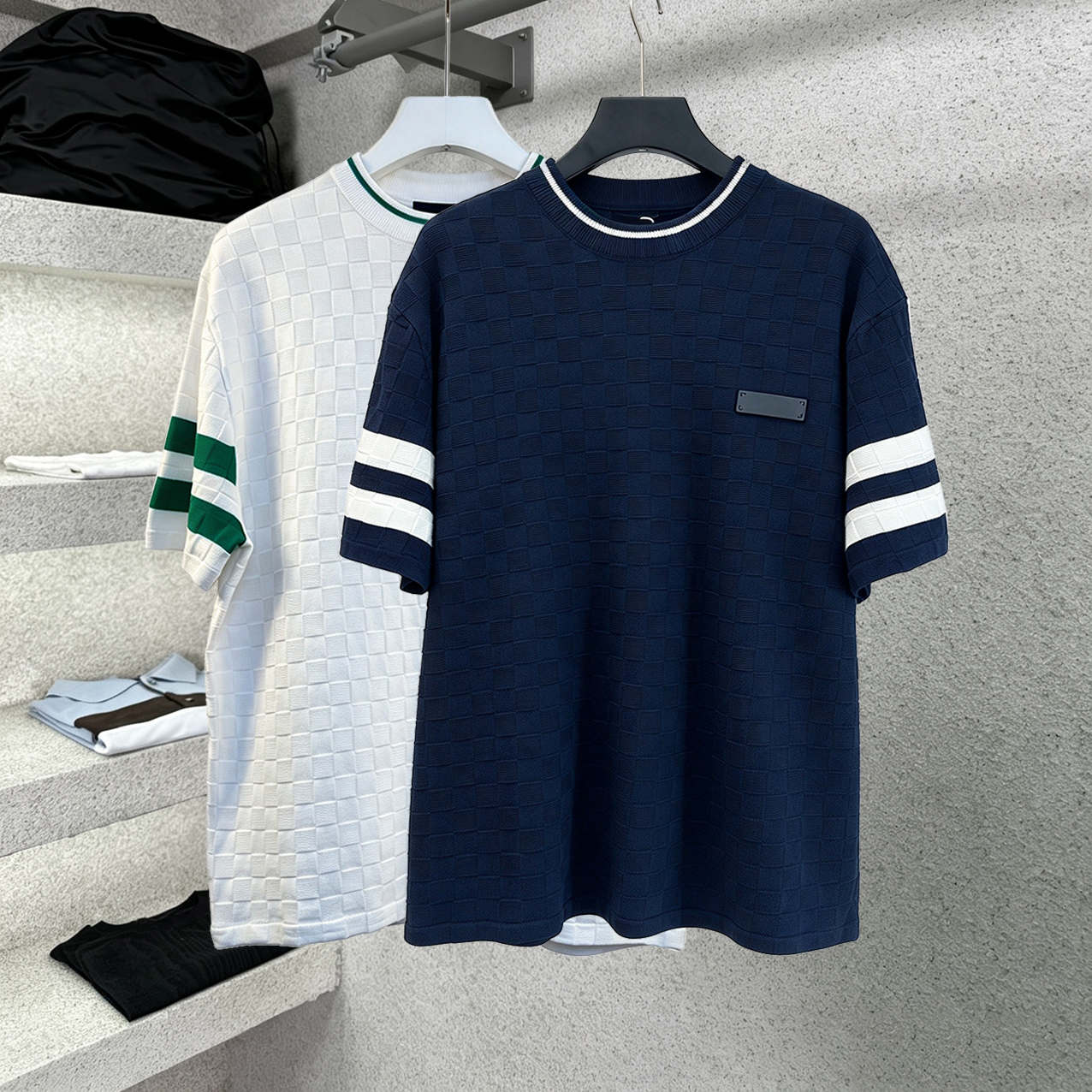 Hoge kwaliteit sportpakken voor heren Plaid gebreide korte overhemden voor heren, unisex losse, casual overhemden met korte mouwen Comfortabele shor