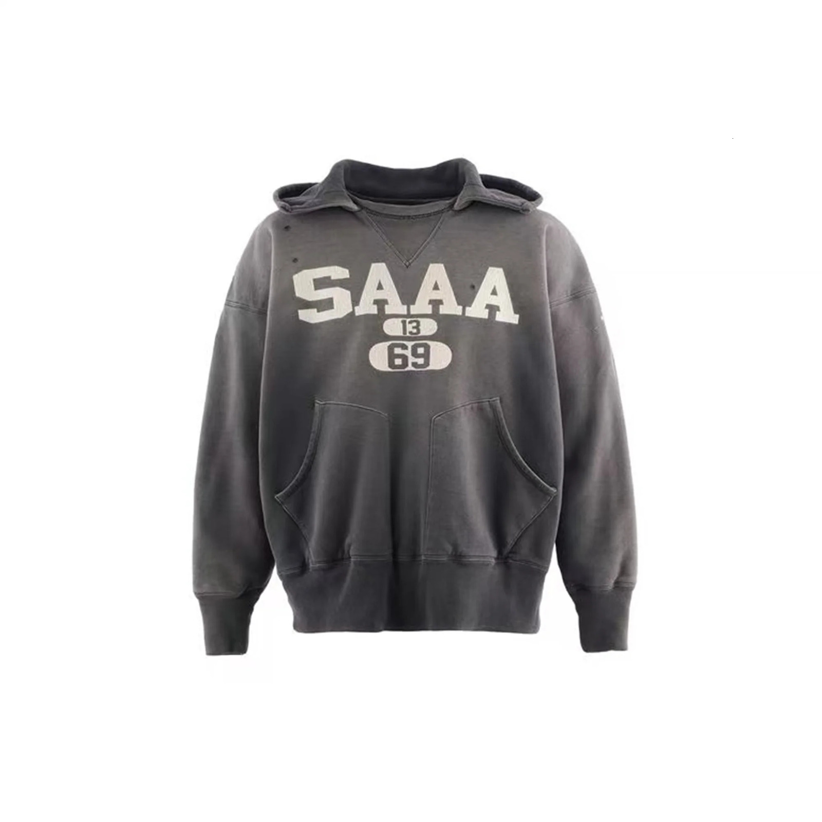 FW26 Retro Vintage Letter Print Pocket Distressed Washed Cotton Hooded Sweatshirt Sweater Hoodies For Men 260929