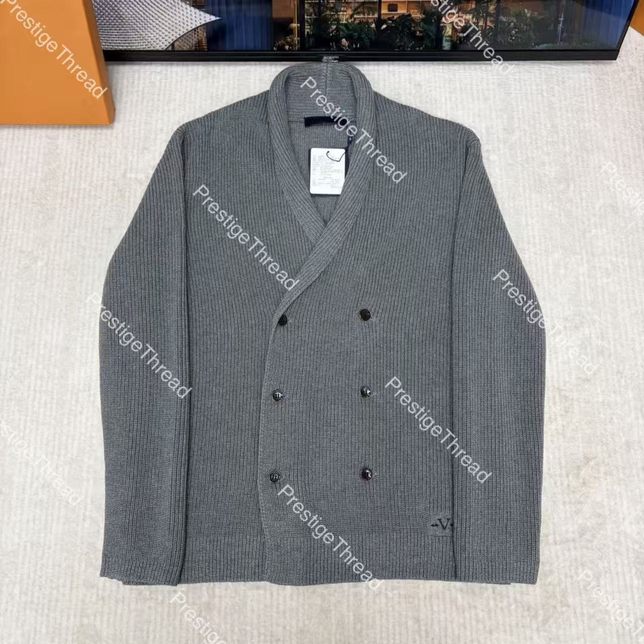 Designer New High-Quality Men's Sweaters with Embroidered Logo and Double-Breasted Chunky Knit Cardigan