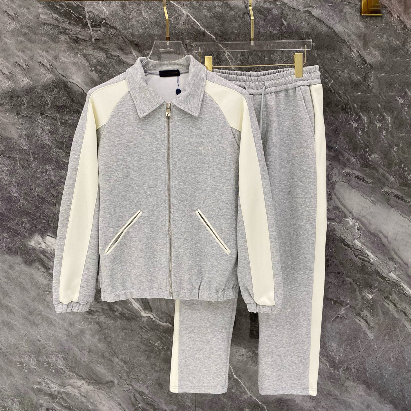 Vêtements de marque de créateurs, costume de sport pour hommes de haute qualité, veste à fermeture éclair à revers, pantalon droit de même couleu