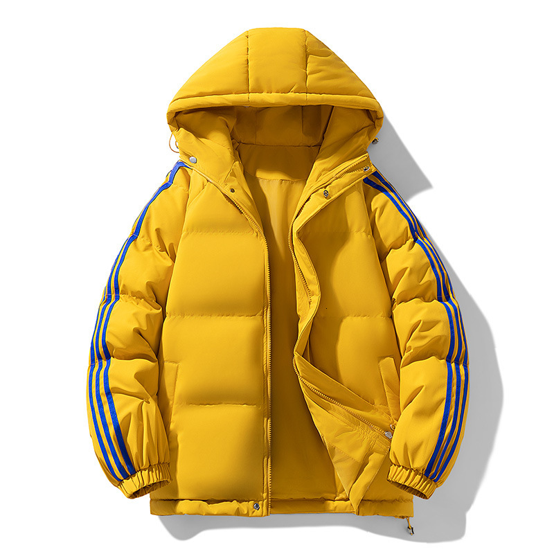 Designer Jacket Men's Thickened Hooded Down Cotton Jacket With Contrasting Three Stripes Loose-fitting Essential Puffer Coat For Winter Outdoor