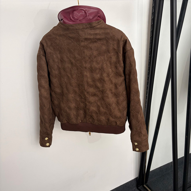 Brand Checked Bomber Jacket Luxury Women Back Collar Letter Pu Coat Spring Autumn Casual Daily Outwear