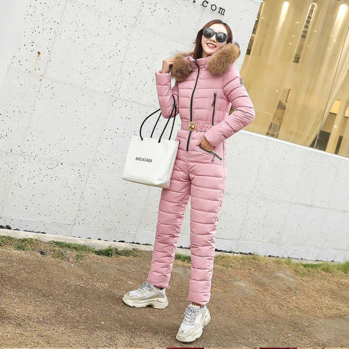 Waterproof Windproof Winter New Style Warm Down Ladies One Piece Ski Suit Thickened With Slim Fit And Thick Padding Hooded Cotton * Coat For Women J