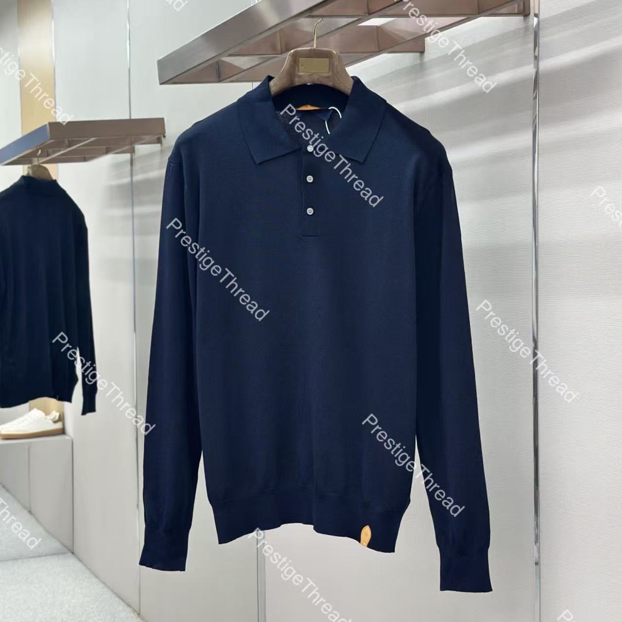 ss26 long-sleeve ribbed collar polo shirt with leather logo designer Men's Sweaters long-sleeve knitwear