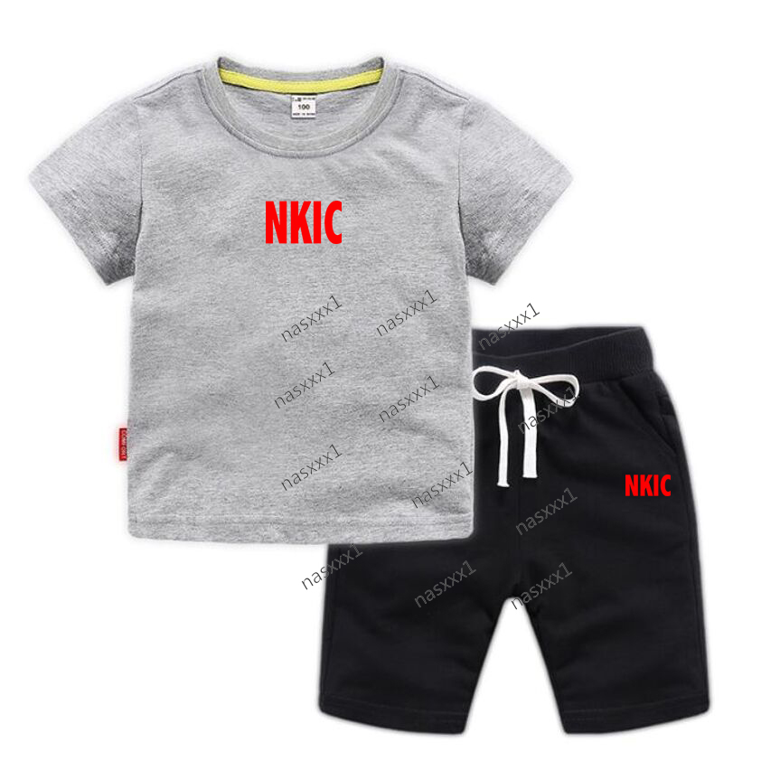 Garçons Filles Casual Marque Ensembles Été 100% Coton Gris T-shirts Shorts 2Pcs Grands Enfants Sport Manches Courtes Vêtements Costumes Enfants L