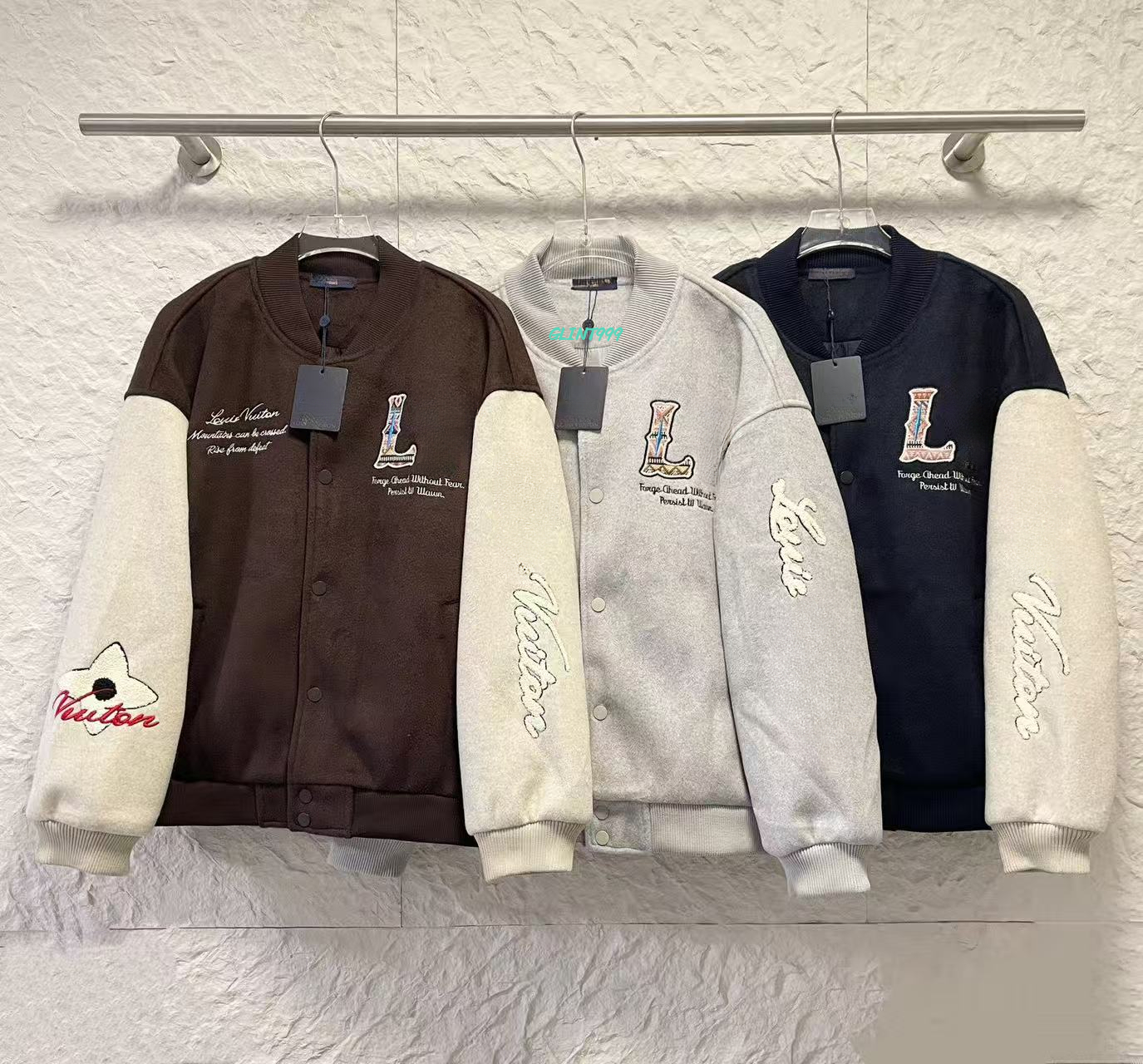 Designer wool composite embroidered woolen baseball jacket, retro and luxurious autumn and winter wool warm men's fixed color splicing sleeve j