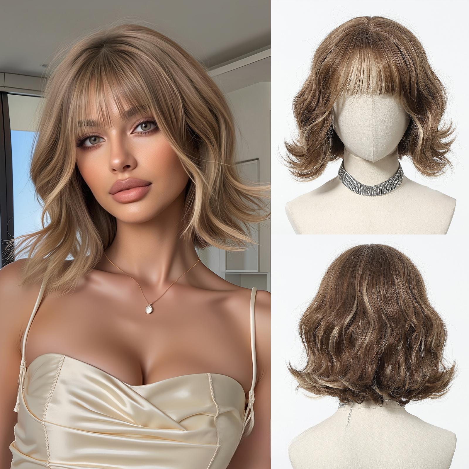 Perruque complète Bob bouclée courte et moelleuse gris argenté à la mode pour femmes âgées d'âge moyen, cheveux synthétiques réalistes