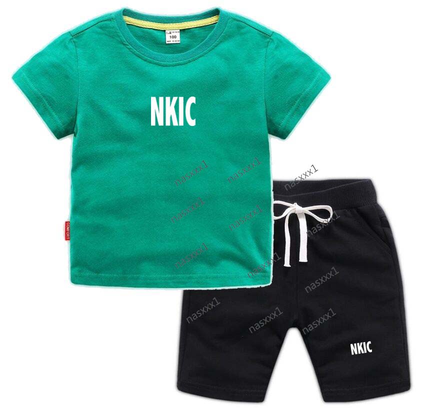 Summer Short Sleeve 100% Cotton T Shirt shorts 2 Piece Set Children Clothes Brand Print Sport Casual Fashion Boy Girl Kids Tracksuit