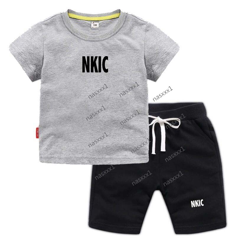 Summer Girls Casual Letter Print Outfits Children's Shorts Sets Kids Gray T Shirt and Shorts Two Piece Set Outdoor Brand Sportwear