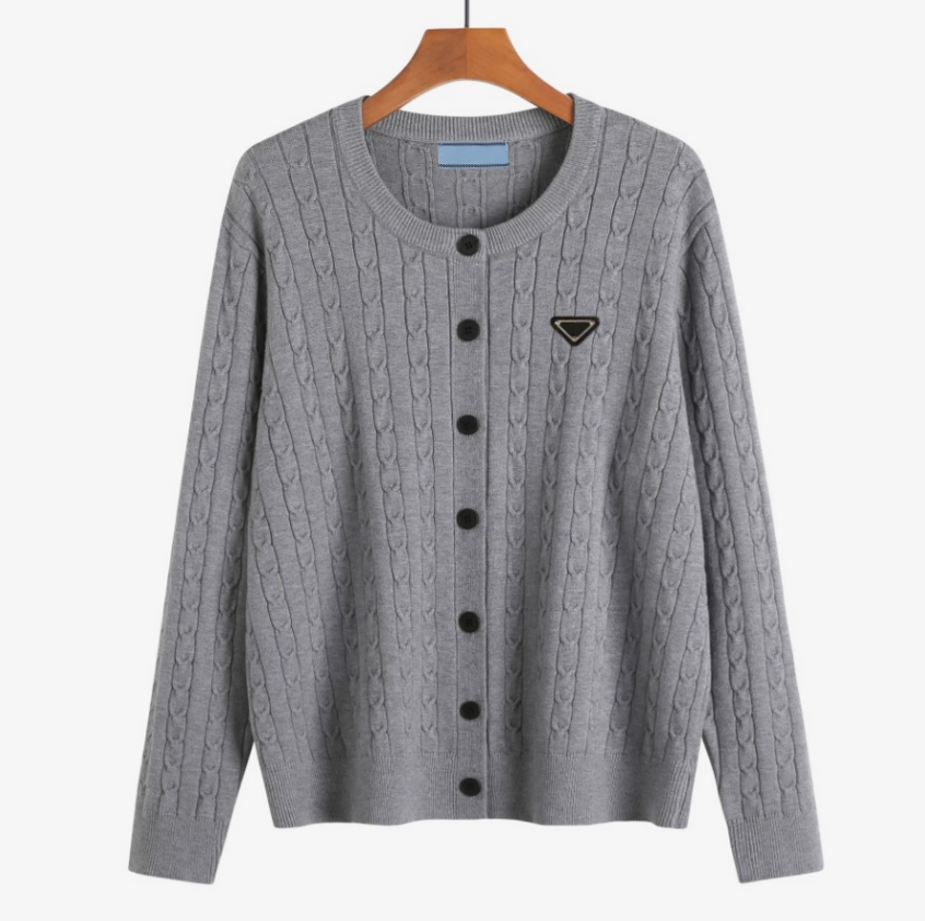 2026 Spring and Autumn New Fashion Luxury Sweater Cardigan Retro Embroidered Triangle Brand Logo Women's Knitted Sweater Coat Base Sweater Top
