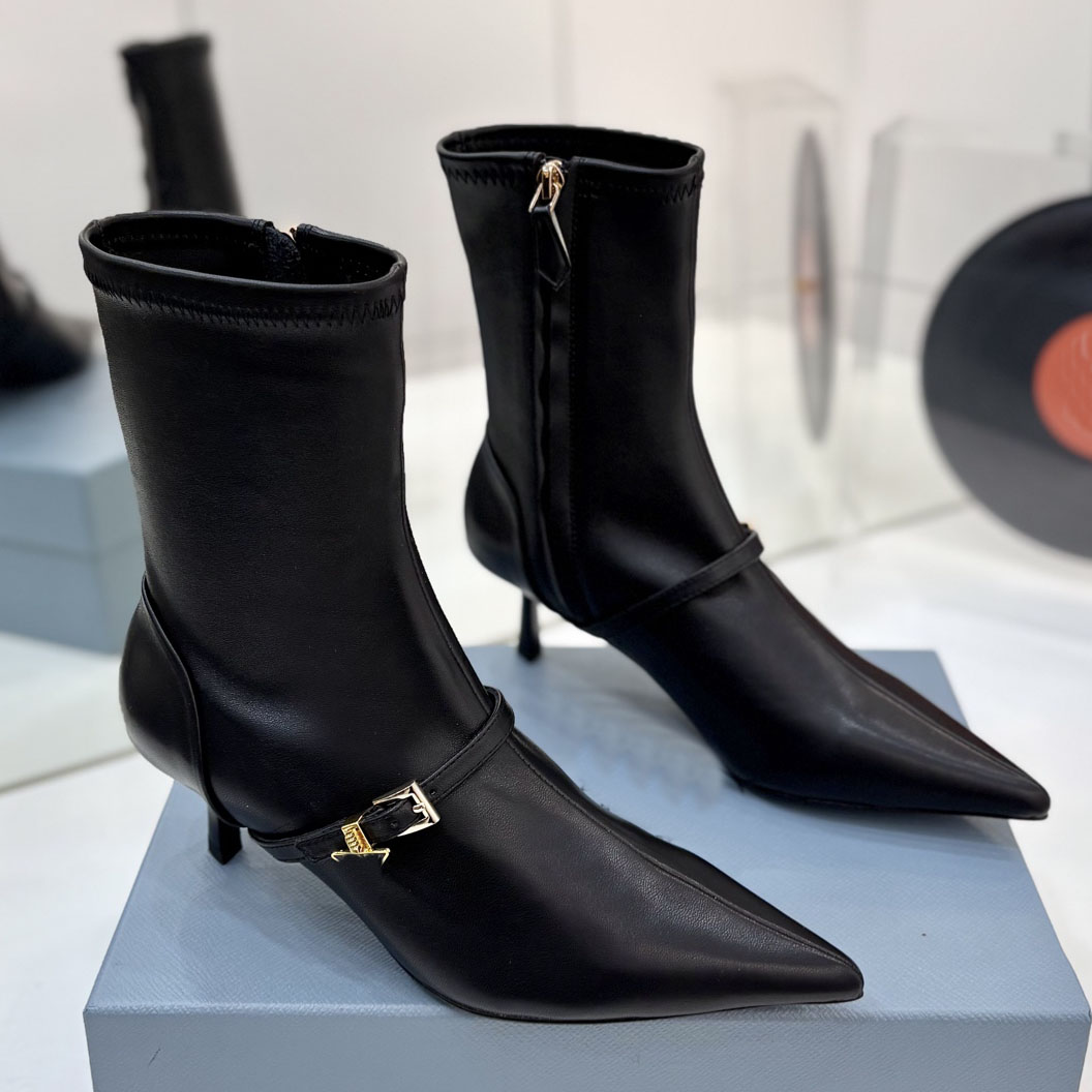 Ankle Boot Designer Luxury Womens Black Leather High Heel Stiletto Point Toe Buckle Zipper Fashion Office Party Dress Quality Comfort Modern Stylish