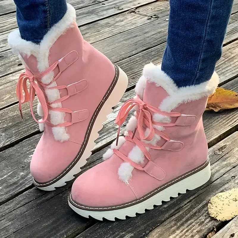 Boots Women Shoes Winter New Plush Waterproof Anti-Slip Snow Boots Thermal Insulation Lace Up Outdoor Mid Calf Boots for Cold Weather H260930
