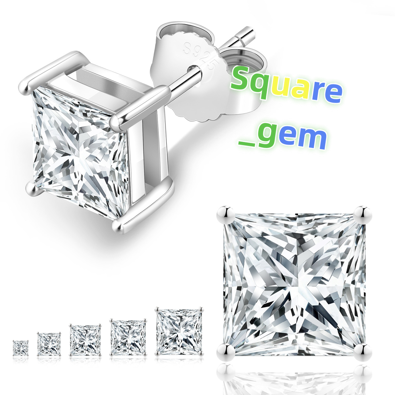 1.0Ct Princess Cut Moissanite Stud VVS Lab Created Diamond 14K White Gold Plated Women Men Jewelry S925 Sterling Silver Earrings