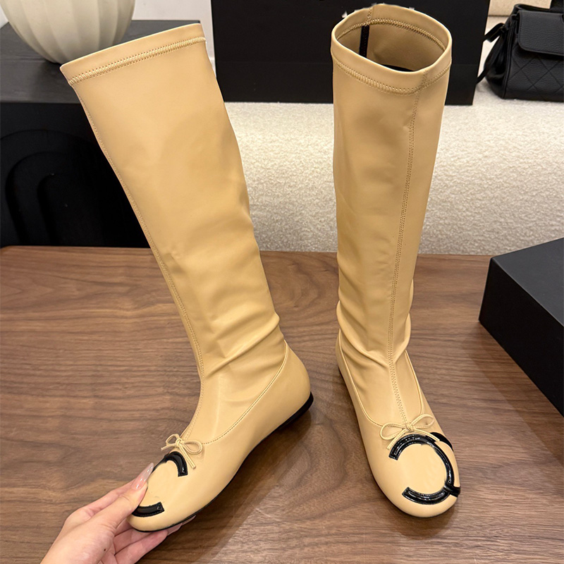 Ballerina Boot Designer Luxury Womens White Brown Leather Long Knee High RoundBow Fashion Casual Footwear Quality Comfort Modern Stylish Trendy 2026