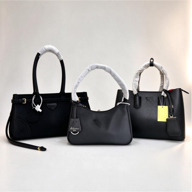 Women Designer Handbag Set Black Top Handle Tote Nylon Underarm Shoulder Bag PU Leather Satchel Purse Ladies Daily Commute Handbags
